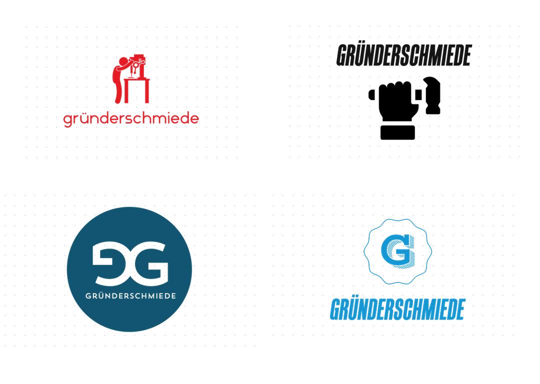 KI-generierte Logo-Varianten für Gründerschmiede, darstellend traditionelle und moderne Elemente